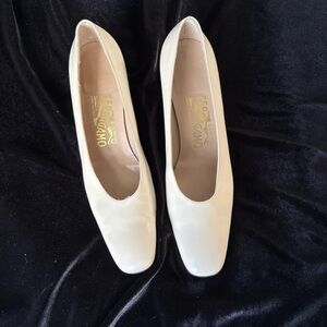 Salvatore Ferragamo Cream Heels Square Toe